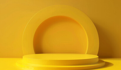 Podium, yellow or stage design template for your product placement, advertising or marketing backdrop. Empty, modern and beautiful platform for business branding, background or showroom mockup