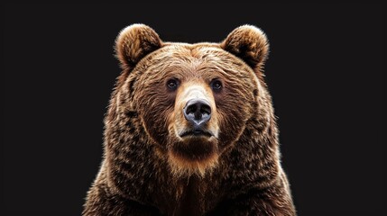 Fototapeta premium front view of a powerful brown bear with a black background highlighting its majestic and fierce nature