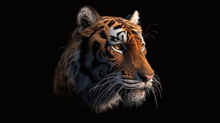 Fototapeta premium close up of a tiger portrait with a black background showcasing its detailed stripes and fierce expression