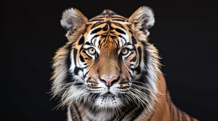 Fototapeta premium majestic tiger portrait on a black background highlighting the fierce and powerful nature of this wild animal