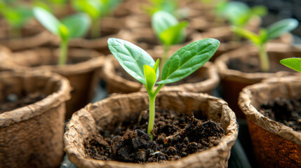 Green seedlings in biodegradable pots signal a fresh start in sustainable gardening.