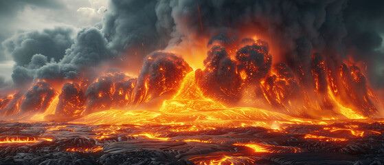 Volcanic Eruption in Apocalyptic Landscape - obrazy, fototapety, plakaty