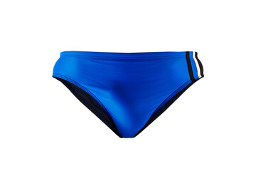 Blue sporty male underwear for swimming isolated on white background. Fashionable swimwear: Men's...