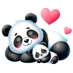 Fototapeta premium Watercolor Cute Happy Mother's Day Panda clipart Mom and Baby Graphics Love You Mommy Clipart collection for Motherhood Printable Card Paper Craft, Junk Journal