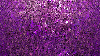 A variety of purple geometric shapes reminiscent of mica crystals or minerals make up an abstract purple background with lilac shades