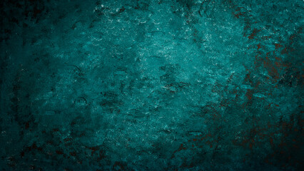 Fototapeta na wymiar Dark turquoise stone texture. Old background with oxidized metal elements. Free space for text.