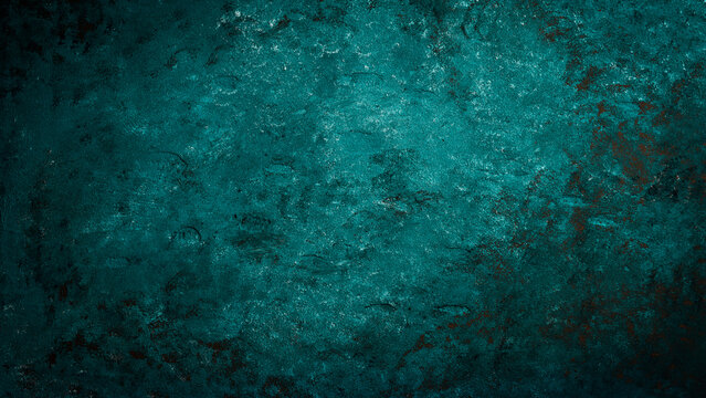 Dark turquoise stone texture. Old background with oxidized metal elements. Free space for text.