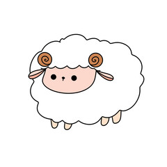 A cartoon sheep with horns on its head