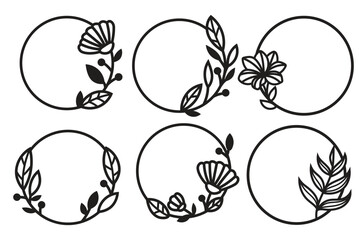 Round flowers frame vector, decoration sign flowers