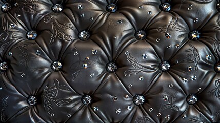 Naklejka premium chic buttoned leather pattern with intricate diamond and gemstone detailing, exuding luxury and refinement for high-end fashion collections