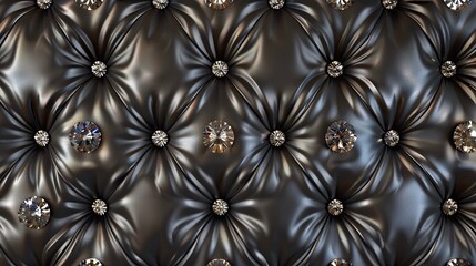 high-end buttoned leather pattern embellished with diamonds and gemstones, adding a touch of glamour and sophistication to luxury fashion creations