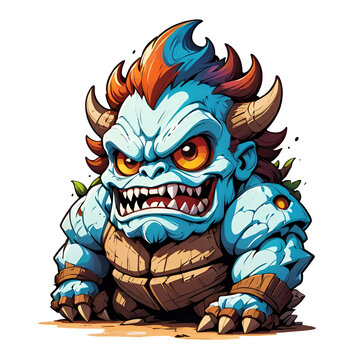 a close up of a cartoon character on a transparent background,  troll, colored woodcut, monster, logo, perfect for t-shirt designs