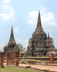 Wat Phra Si Sanphet temple in Ayutthaya, Thailand. Temple in Ayutthaya Historical Park, Ayutthaya, Thailand. UNESCO world heritage. - obrazy, fototapety, plakaty
