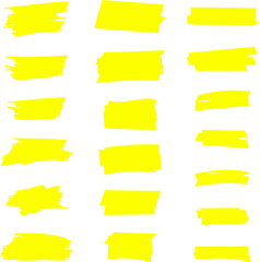 Highlighter line yellow marker strokes lines isolated on white background vector set. Hand drawn yellow highlight marker lines. Marker pen highlight strokes.