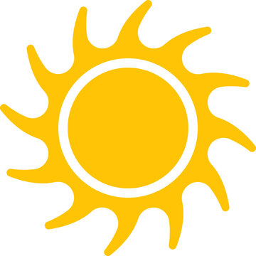 Vector cartoon, comic yellow sun Shining light rays heat the summer. Isolated on white background.