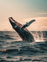 Humpback whale leaps from the water in a dramatic breach
