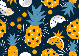 simple and minimalist pinapple fruit illustration seamless pattern, flat vector, modern colorful style