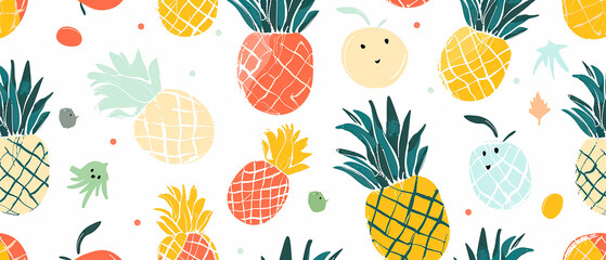 simple and minimalist pinapple fruit illustration seamless pattern, flat vector, modern colorful style