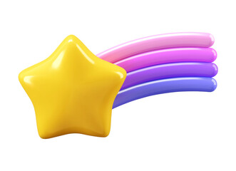3d shooting star with rainbow tail cute vector icon isolated on white background - 766851732