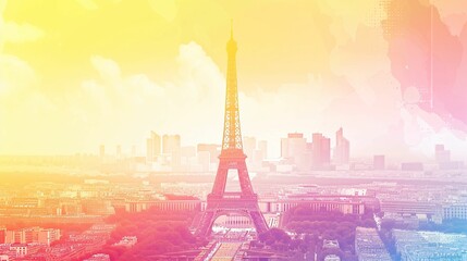 Paris en couleur pour les jeux olympiques, aquarelle sur une vue de la capitale française, illustration ia générative - obrazy, fototapety, plakaty
