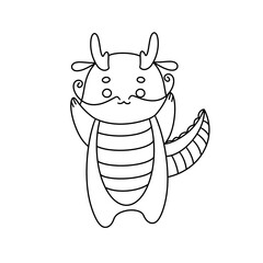 A cartoon dragon with a mustache and glasses is standing on a white background