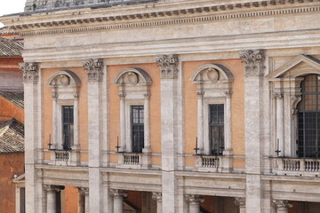 Obraz premium Palazzo dei Conservatori Facade Detail at Campidoglio Square in Rome, Italy
