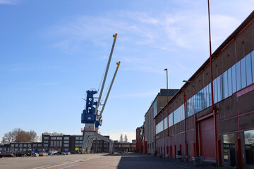 Cranes at dock in Heijplaat harbor of the Port of Rotterdam