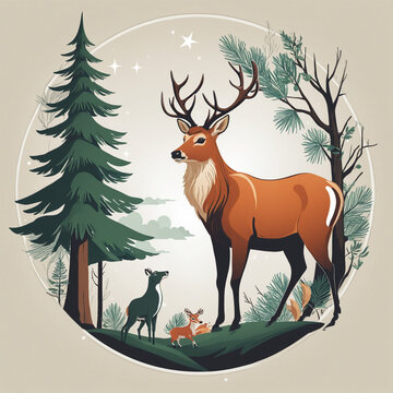 flat   logo of forest animal  colorful background