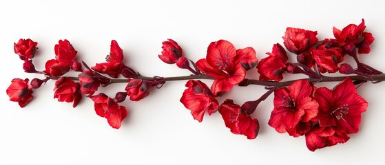   Twigs adorned with red flowers in clusters on a twig of twigs