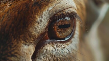 macro closeup of a deer eye with detailed focus on the natural gaze and brown pupil ideal for highlighting the intricate texture and beauty of wildlife