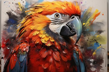 Watercolor in modern room macaw frame on the wall