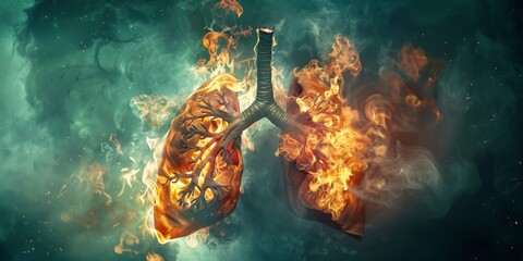 Artistic representation of lungs on fire, symbolizing the dangers of smoking