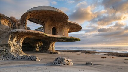 The abandoned mushroom building at Blacks Beach in San Diego. - obrazy, fototapety, plakaty