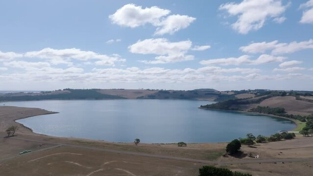 AERIAL ORBITAL Over Lake Bullen Merrie, Lakes and Crater, Australia