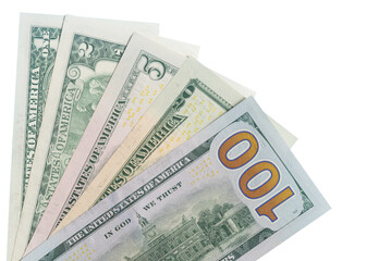 American dollar banknotes on a transparent background in the form of a fan