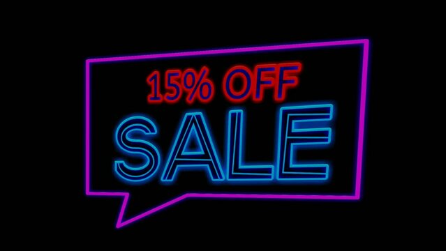 Discount 50% percent sale off neon light in speech bubble modern frame border animation motion graphics on black background.Discount black Friday offer price sign symbol business concept.