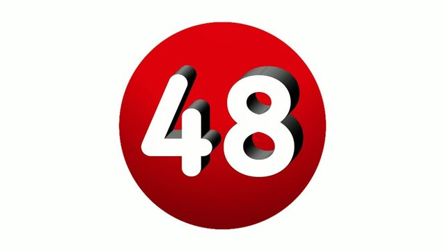 3D Number 48 forty eight sign symbol animation motion graphics icon on red sphere on white background,cartoon video number for video elements