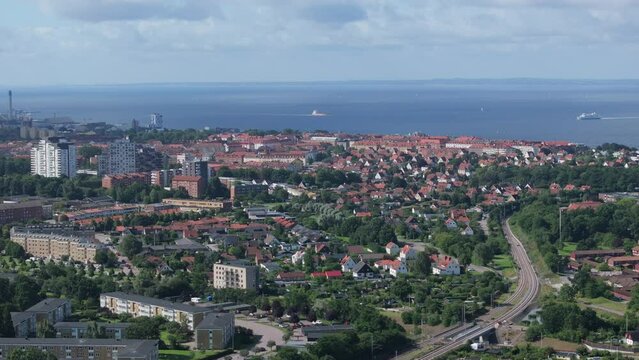 Aerial View Of Helsingborg City in Sweden.
