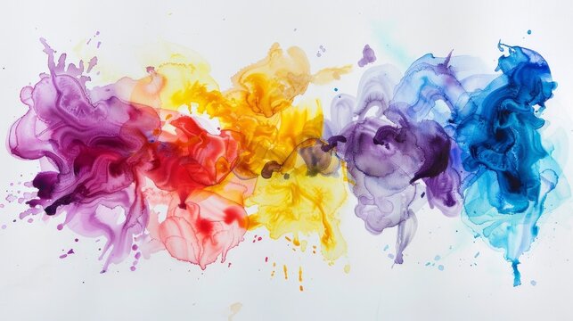 Bright liquid watercolor paints on a white background.