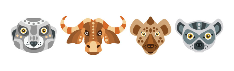 Animal Portrait Made in Unique Geometrical Flat Style Vector Set