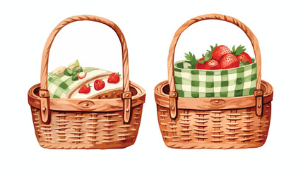 Watercolor Picnic Basket Flat vector 