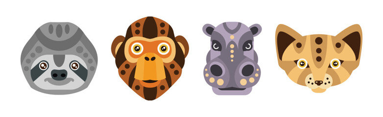 Animal Portrait Made in Unique Geometrical Flat Style Vector Set