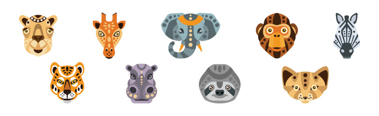Animal Portrait Made in Unique Geometrical Flat Style Vector Set