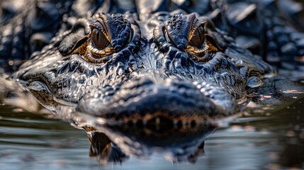 Fototapeta premium closeup of a crocodile’s face in a river capturing the wild and fierce nature of the predator with detailed teeth and scales visible in its natural habitat