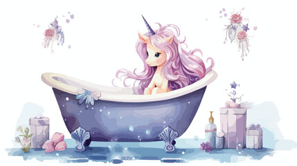 Watercolor Princess Bathroom Spa Unicorn Newborn Flat