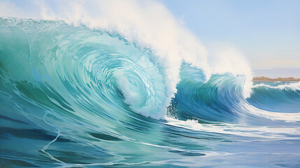 A beautiful Sea water ocean wave  close view a beautiful matte portrait masterpiece of tsunami ocean waves - obrazy, fototapety, plakaty
