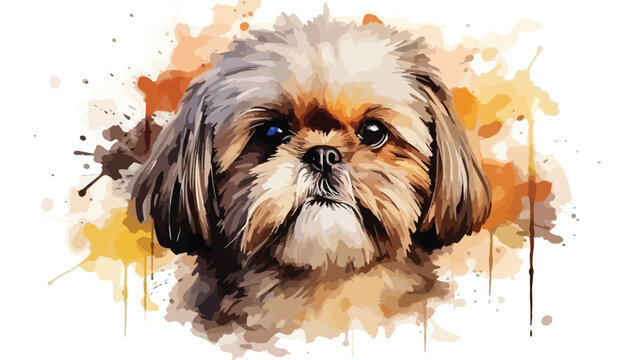 Watercolor Shih Tzu Flat vector isolated on white background