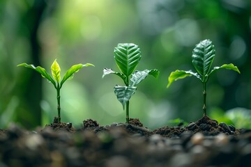Coffee bean seedlings nature background , a beautiful green concept of tree growth
