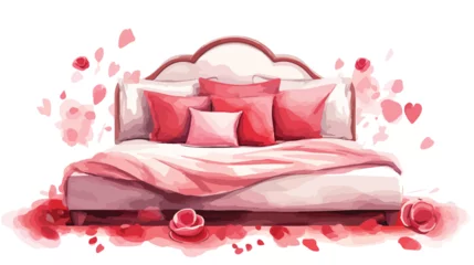 Papier Peint photo Crâne aquarelle Watercolor Valentines Day Bed Rose Pedals Romantic 