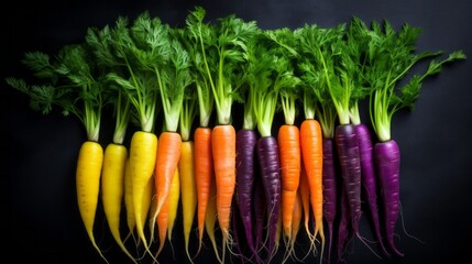 A row of carrots with different colors and sizes